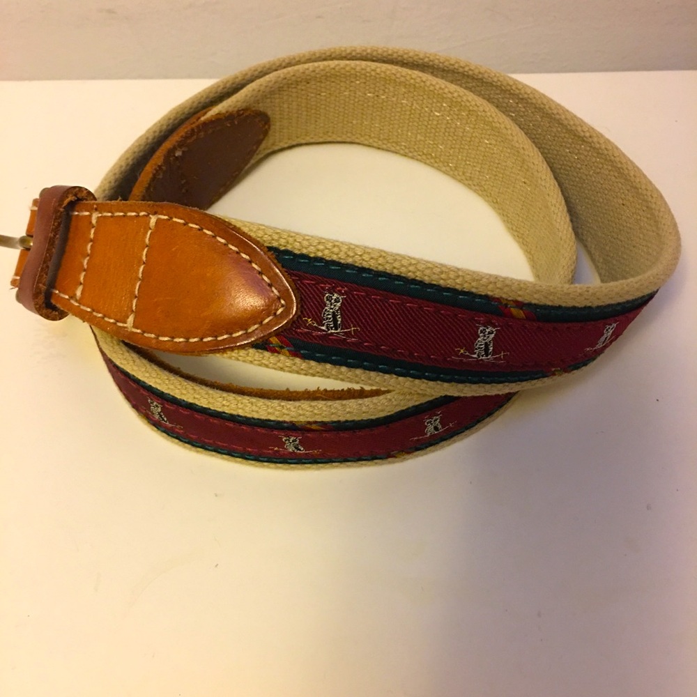 Ralph Lauren Rugby leather and canvas belt red owl print size large
